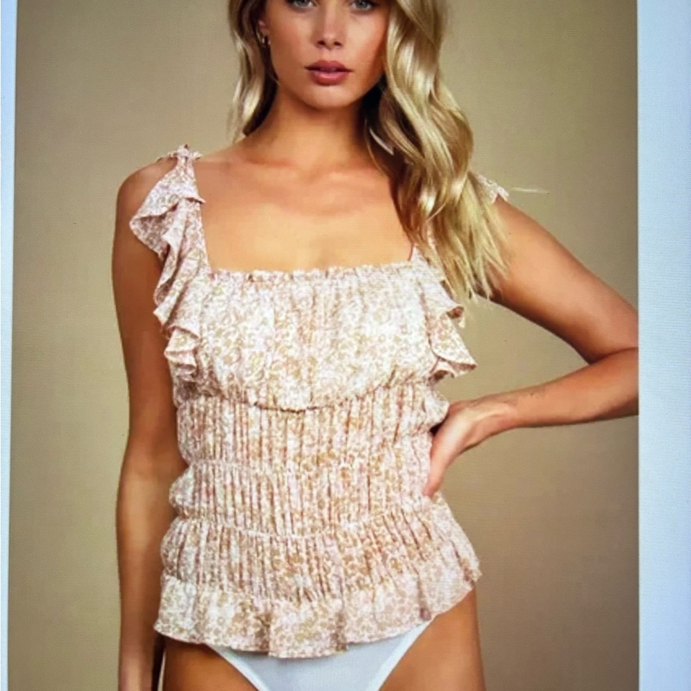 Lulu's Sweetest Frills Tie-Strap Smocked Bodysuit NWT Size Small
